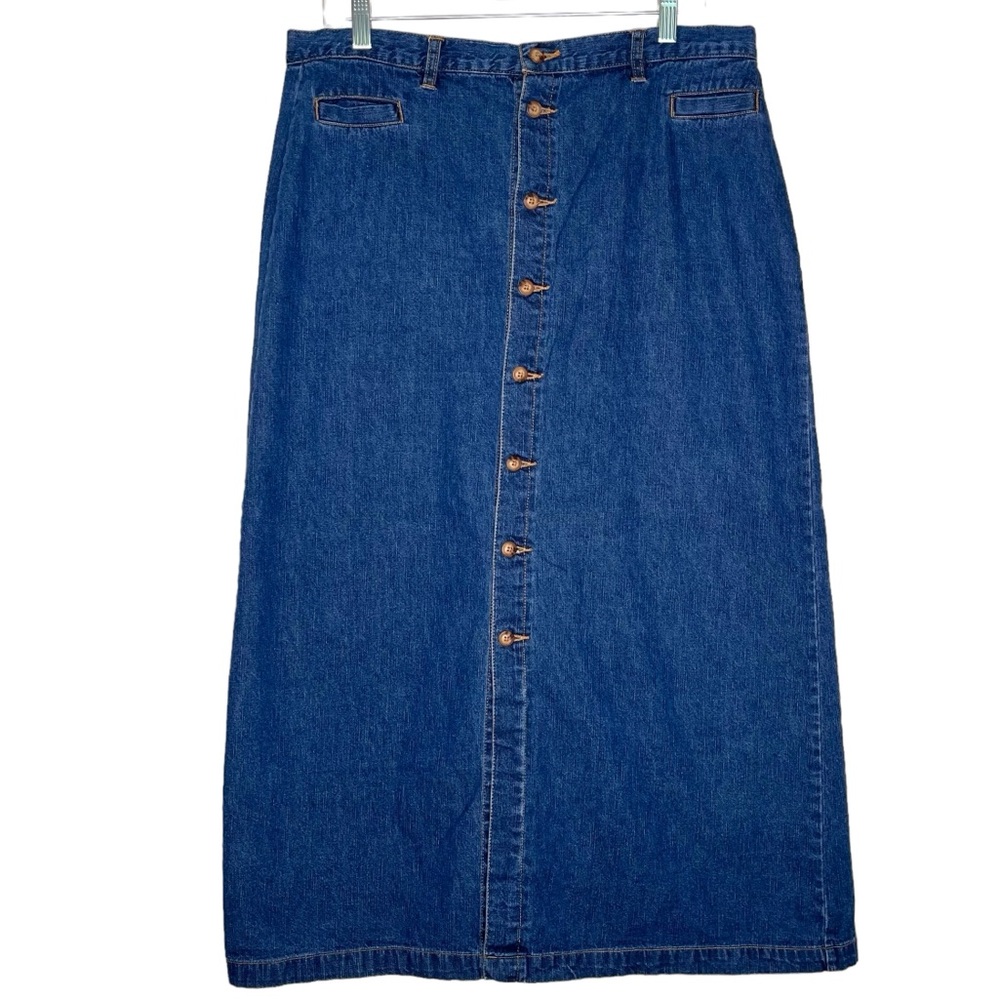White Stag Button Front Jean Maxi Skirt, 10, Blue Cotton Denim, Western Cowgirl